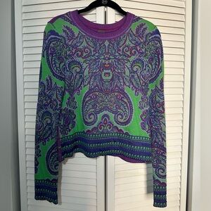 Free People Green and Purple Sweater